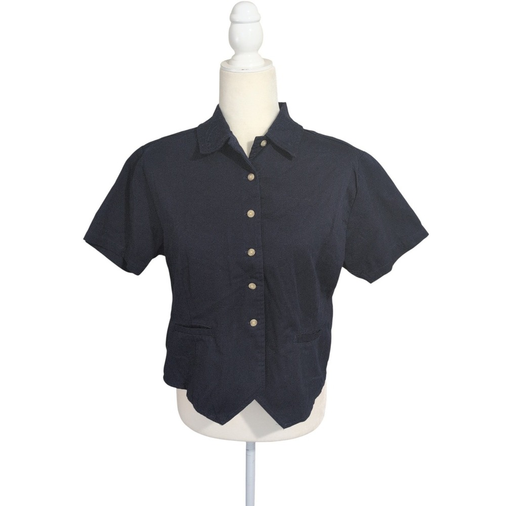 Christopher & Banks Top Women's S Navy  Button Front‎ Pockets Short Sleeve